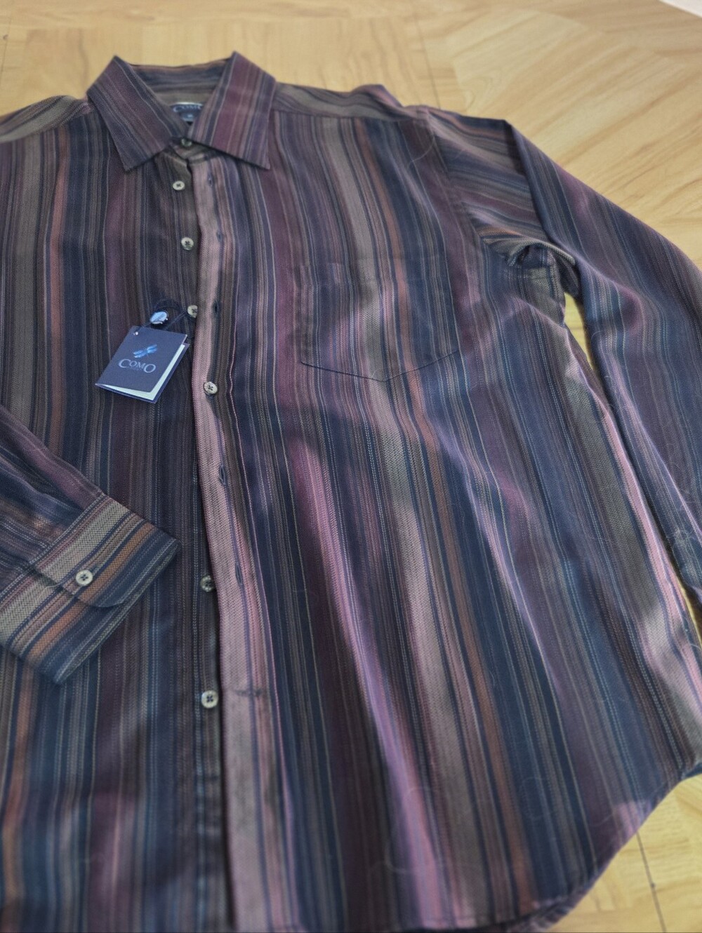 Como Men's Long-Sleeve Striped Dress Shirt in Purple and Black